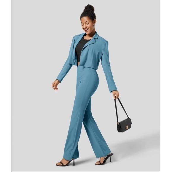 Halara NWT Flex High Waisted Back Pocket Slight Flare Work Pants Blue Medium - Picture 5 of 12